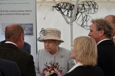 The Queen with Jason Debney of Thames Landscape Strategy, Marian Spray, and WWT Chief Executive Martin Spray