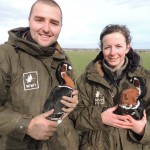 WWT's Kane Brides and Anne Harrison with red-breasted geese Bulgaria 2013 (c) Kane Brides