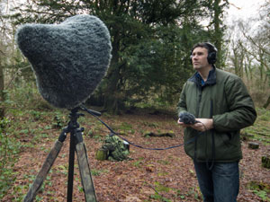 Sound recordist Nick Davison with recording equipment