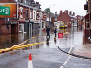 Bentley High Street during the 2007 floods (c) The Hall family via wikimediacommons