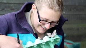 Louise recording moths by Adam Finch