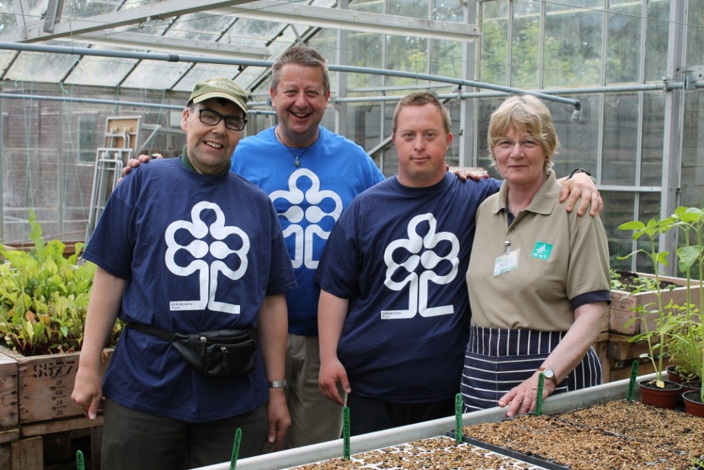 WWT gardener Sheila Stenning with Aldingbourne Trust clients Andrew Gilbard, Andrew Lawrence and Duncan Spandley.
