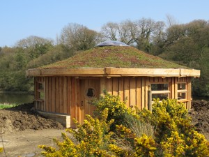 Rear of new hide, showing the green roof