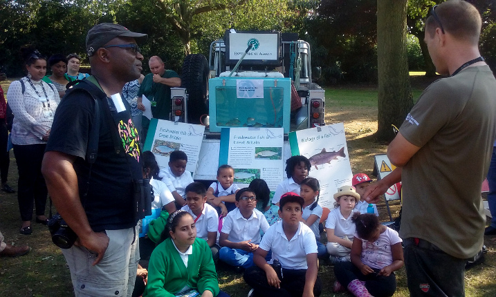 David Lindo "The Urban Birder" with children from St Mary's Primary, Slough