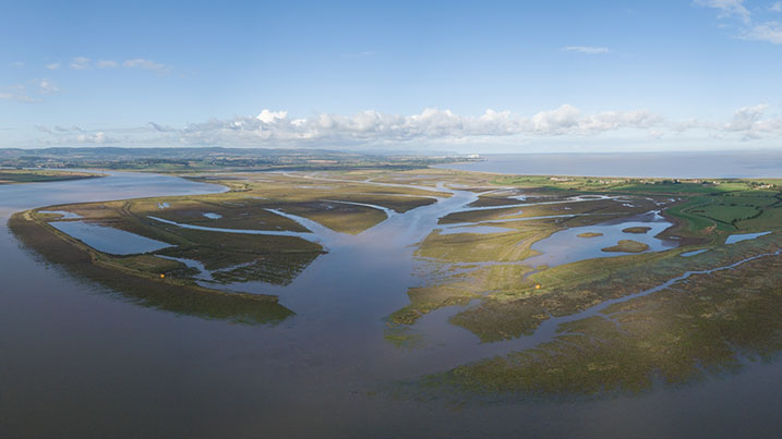 Aerial view of Steart Marshes in Somerset