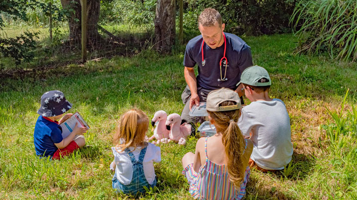 WWT staff member showing a group of children how they look after our animals