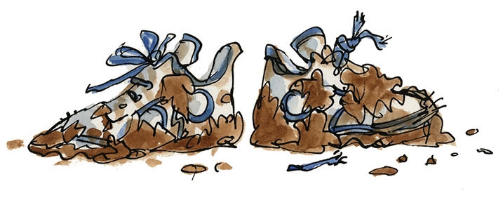 Quentin Blake muddy trainers illustration