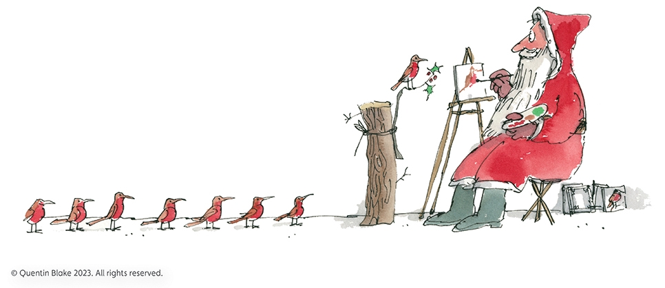 Image 1 - Santa and robin illustration © Quentin Blake 2023 966px 2.jpg