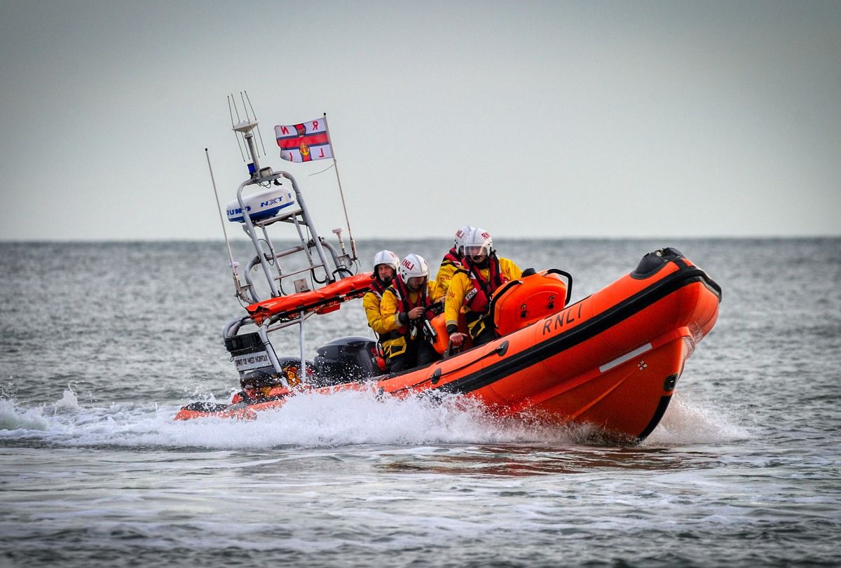 The Hunstanton RNLI volunteer crew out on the  sea in their lifeboat.