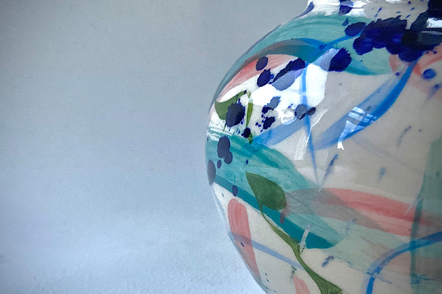 Painted ceramic pot by Tracey