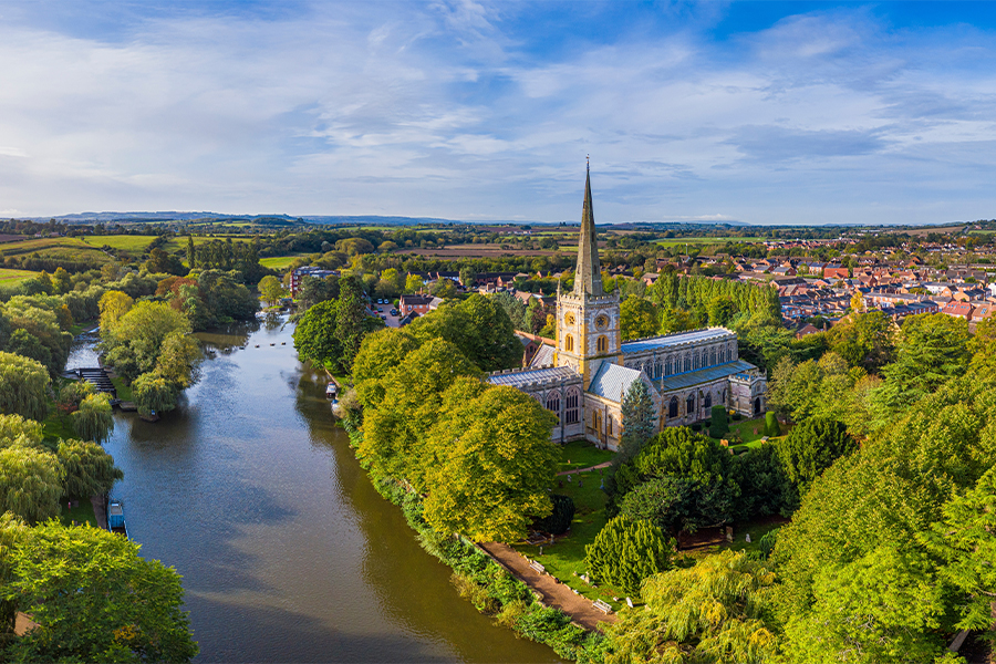 The Church of the Holy Trinity, where William Shakespeare is buried, on the banks of the River Avon, Stratford-upon-Avon