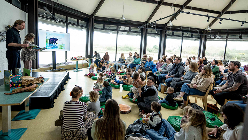 Julia Donaldson and actor James Lewis read aloud from Julia's book 'Gozzle'
